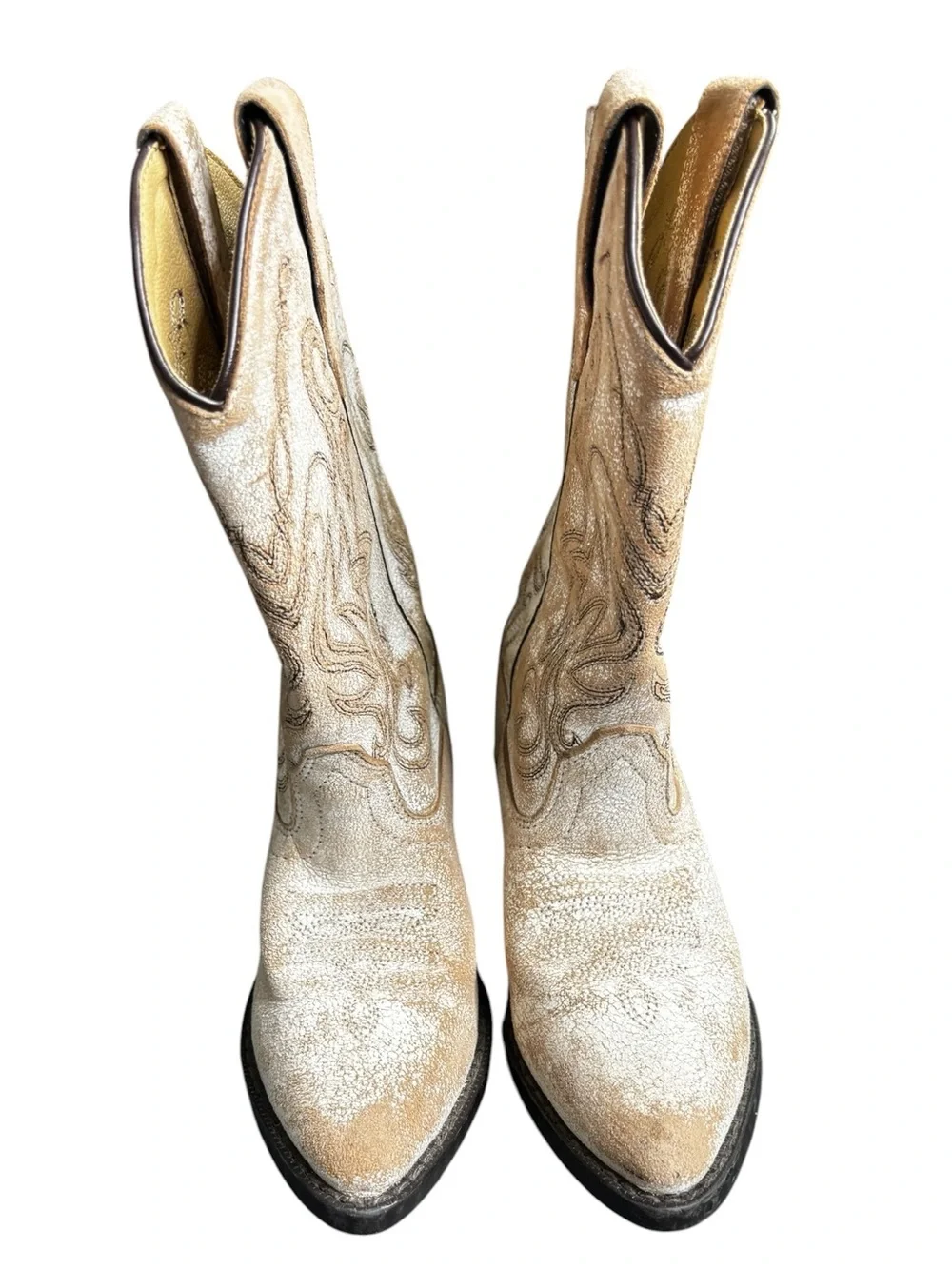 Smoky Mountain Girls Carolina Western Boots White Crackled Leather Western SZ 1